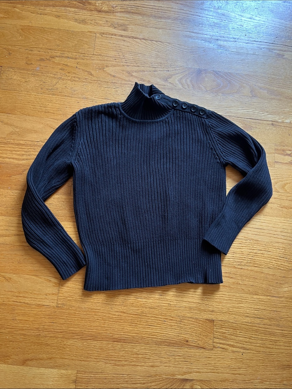 J. Jill Black Ribbed Mock Neck Sweater with Shoulder Buttons